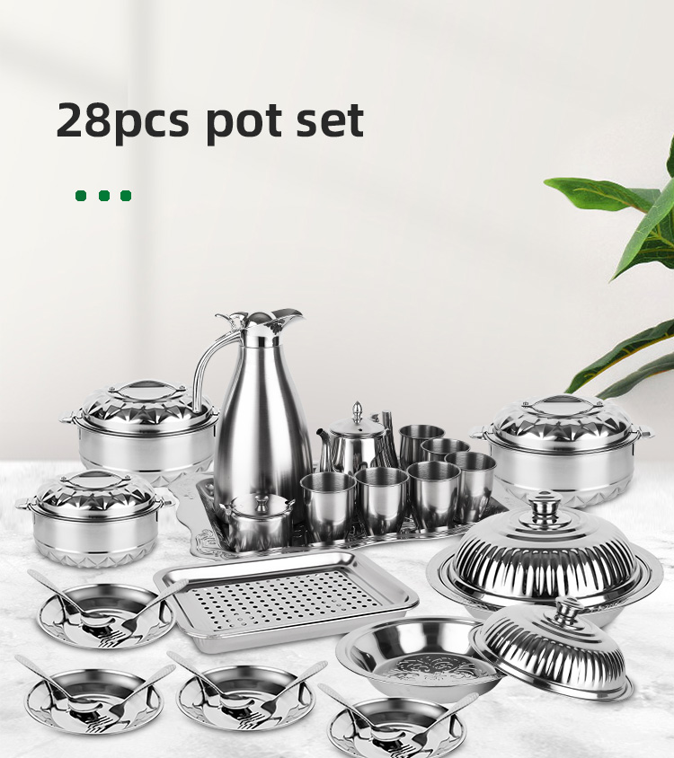 Amazon TOP Seller Different Piece Cookware Set Custom Pots And Pans Wholesale 28pcs Stainless Steel Cooking Pot Set