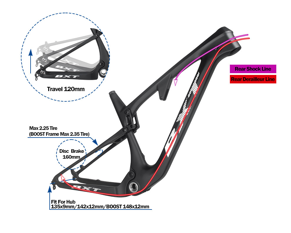 BXT-MTB-147 Trail Carbon Full Suspension Frame 29 Disc Brake