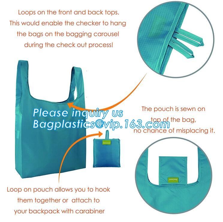 Recycled Foldable Nylon Polyester Tote Bag with logos polyester shopping bag Custom advertising handle non woven bag PAC
