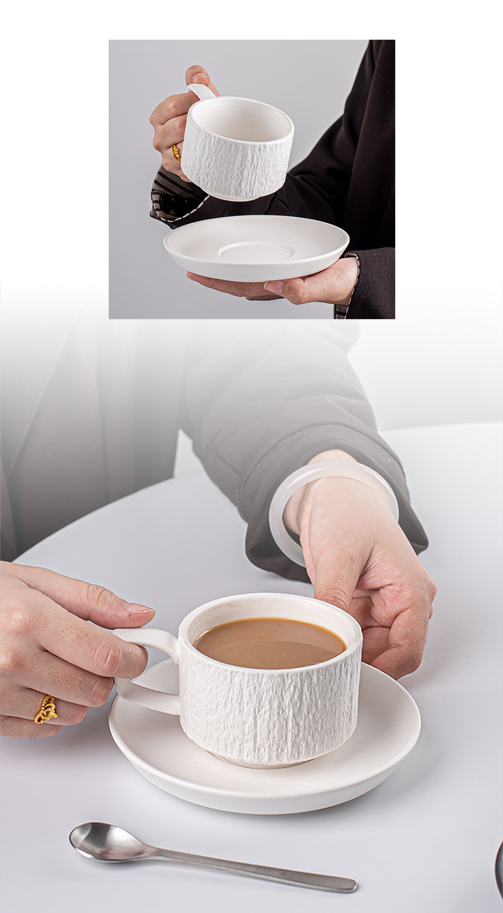 Porcelain Stone Texture Coffee Mug Set Ceramic Tea Cup And Saucer With Vintage Design
