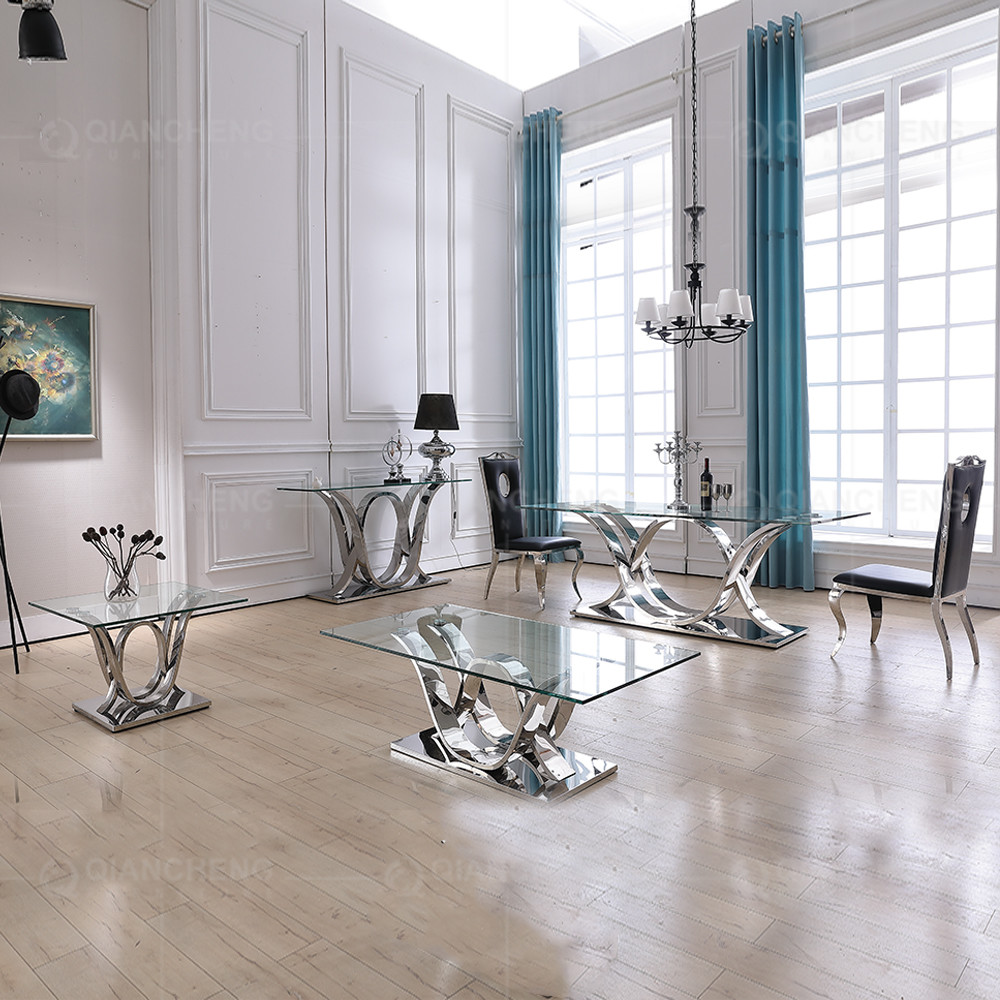 High Gloss 0.216cbm SS Coffee Table 12mm Tempered Glass Center Table