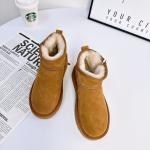Thick-Soled Wool And Velvet Thickened Women'S Snow Boots Cowhide Non-Slip Short