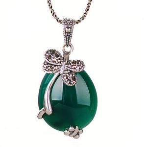 Quality Thail Silver Green Agate and Marcasite Pendant Necklace(N11064GREEN) wholesale