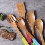 Heat Resistant 5 Piece Bamboo Utensil Set With Spatula And Mixing Spoon