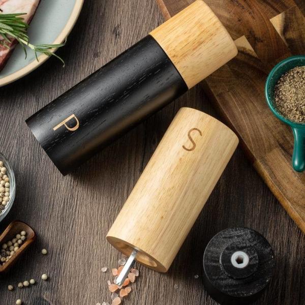 Holiday Christmas Wood Salt and Pepper Mill Set with Adjustable Ceramic Core 7