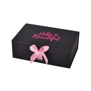 Quality Black Hot Pink 2mm Thick Cardboard Matte Lamination Cardboard Wig Box For Packing With Ribbon wholesale