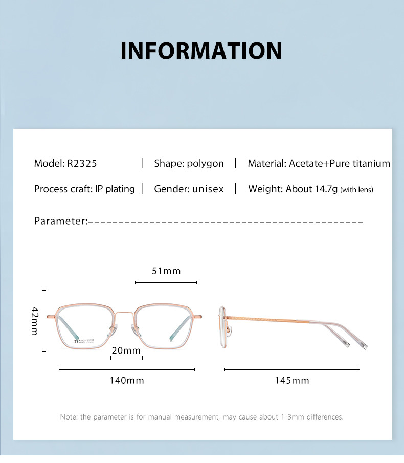 Acetate Titanium Rectangular Rimmed Glasses CE With Interchangeable Lenses