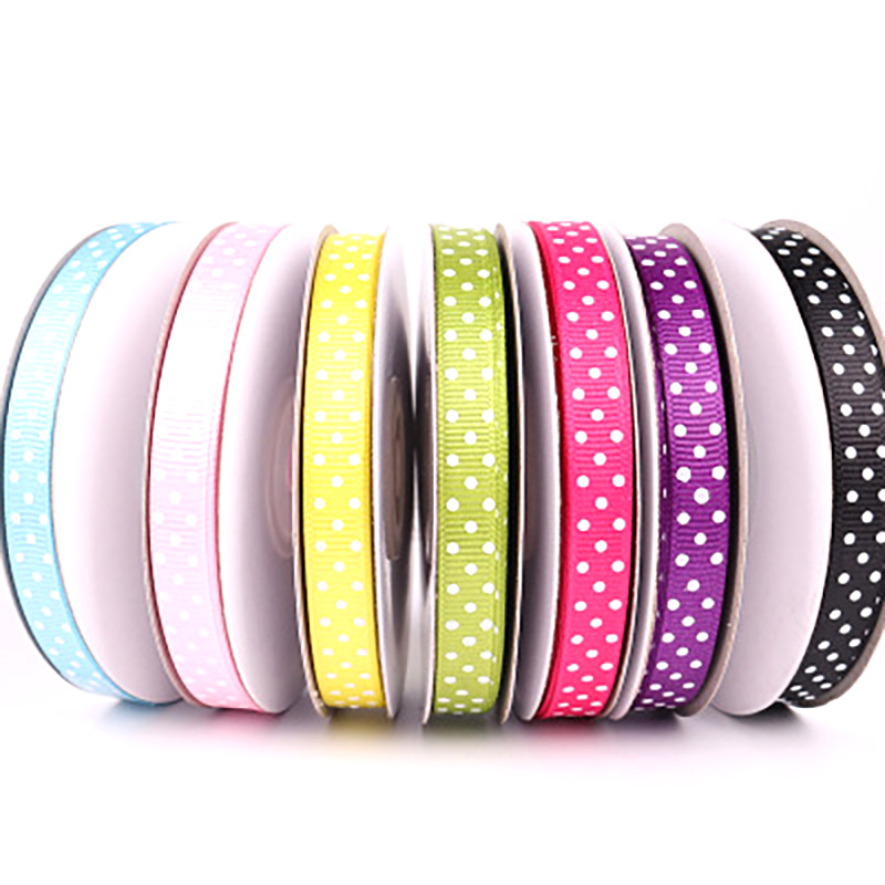 high quality for gift promotion colorful polka dot printed polyester grosgrain ribbon