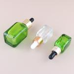 15ml 30ml 50ml Unique Green Square Glass Bottle Cosmetic Oil Glass Dropper