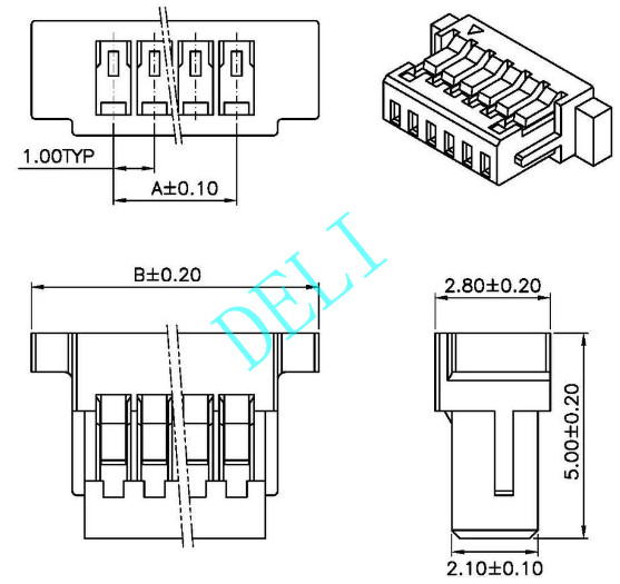 DL1001H-XX Printed Circuit Board Connector , SHD 1.0mm Wire To Board Connector