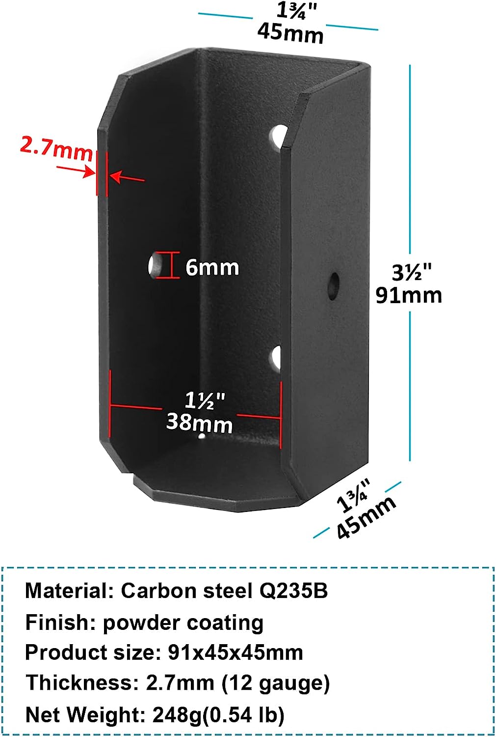 Stainless Steel Concealed Joist Bracket for 2x4 Stair Wood Handrail Deck Railing