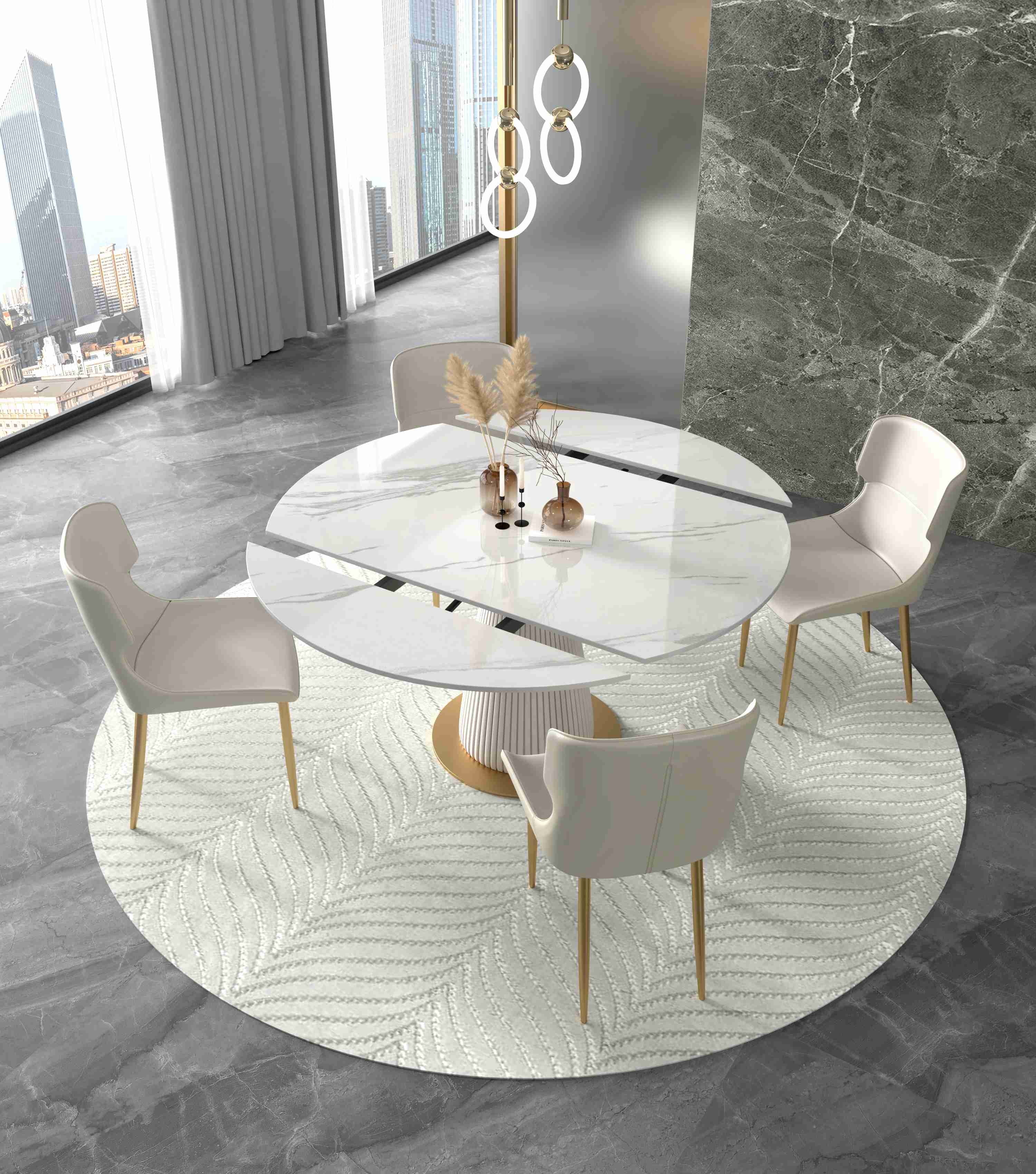 Telescopic Revolving Round Folding Rectangular Dining Table 8 seats For Apartment Hotel