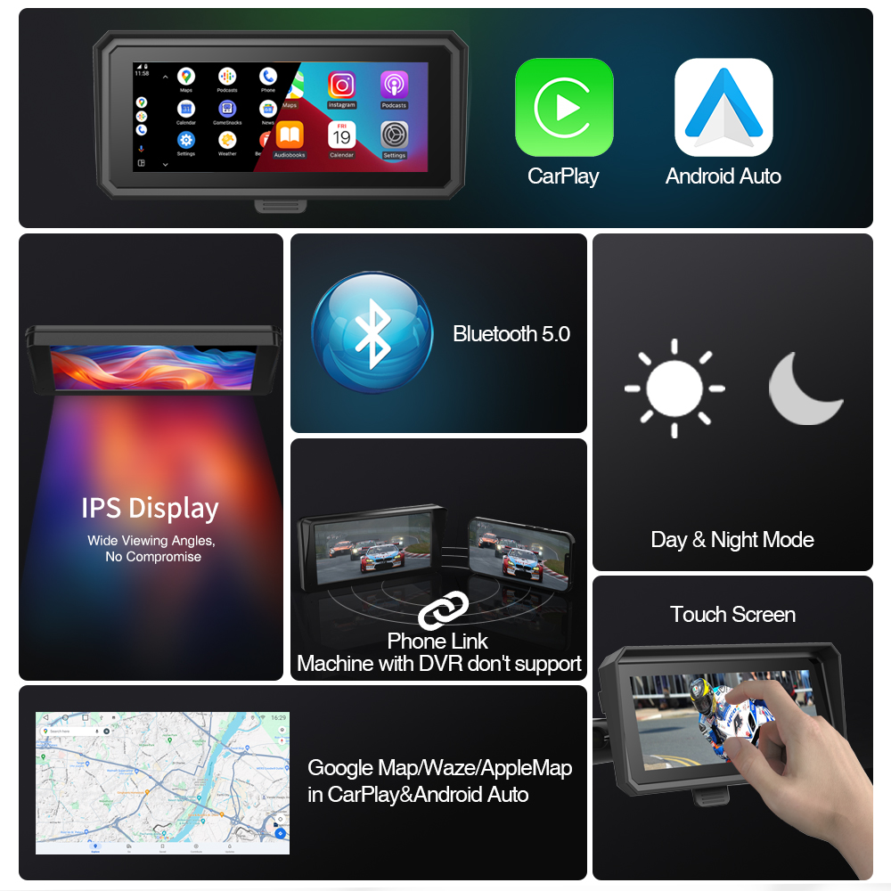 6.86 inch Capacitive Touch Screen Motorcycle GPS Navigation with Removable Detachable Bracket and Waterproof Design