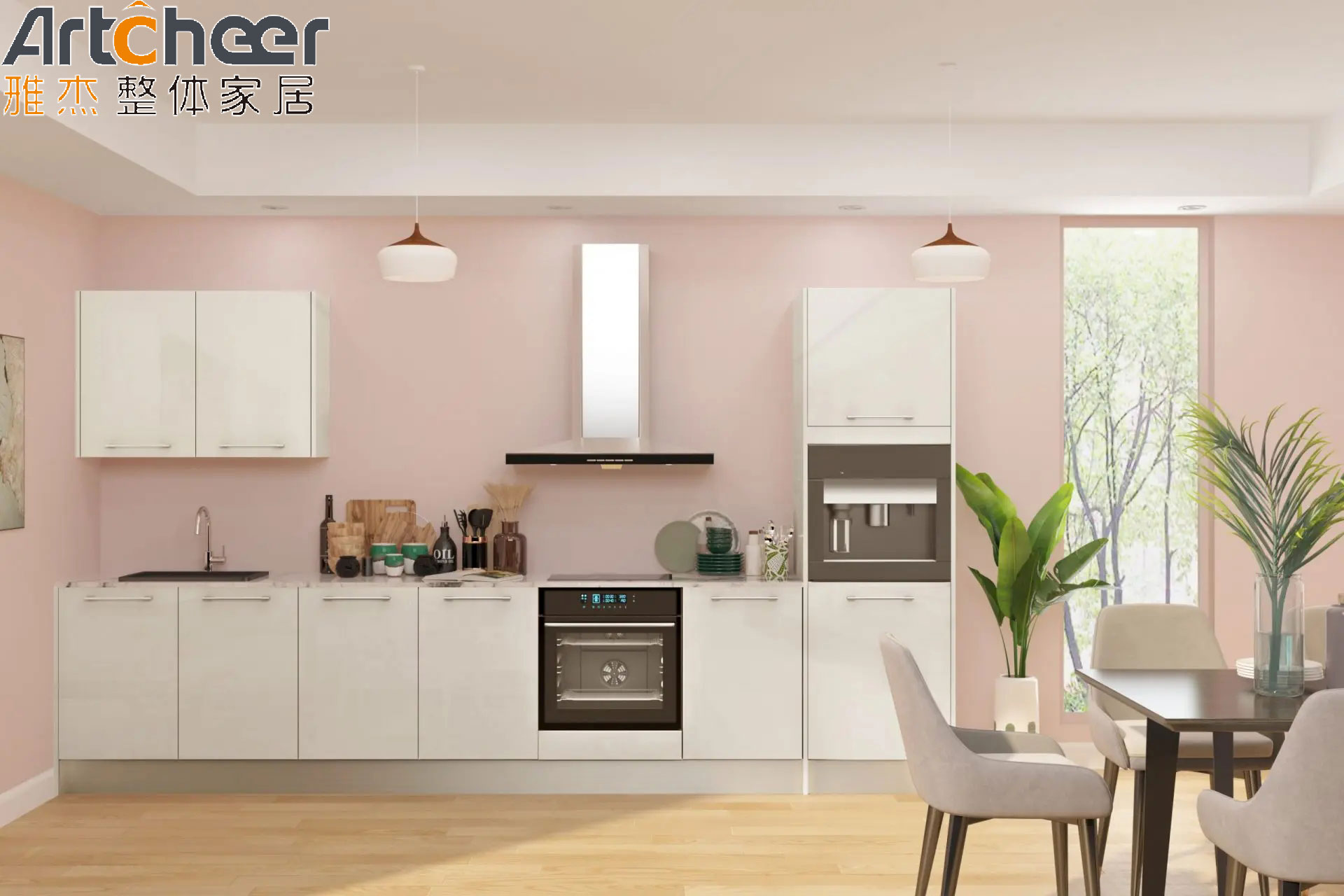White Kitchen Cabinets with Customized Color and Durable High Gloss Lacquer Finish