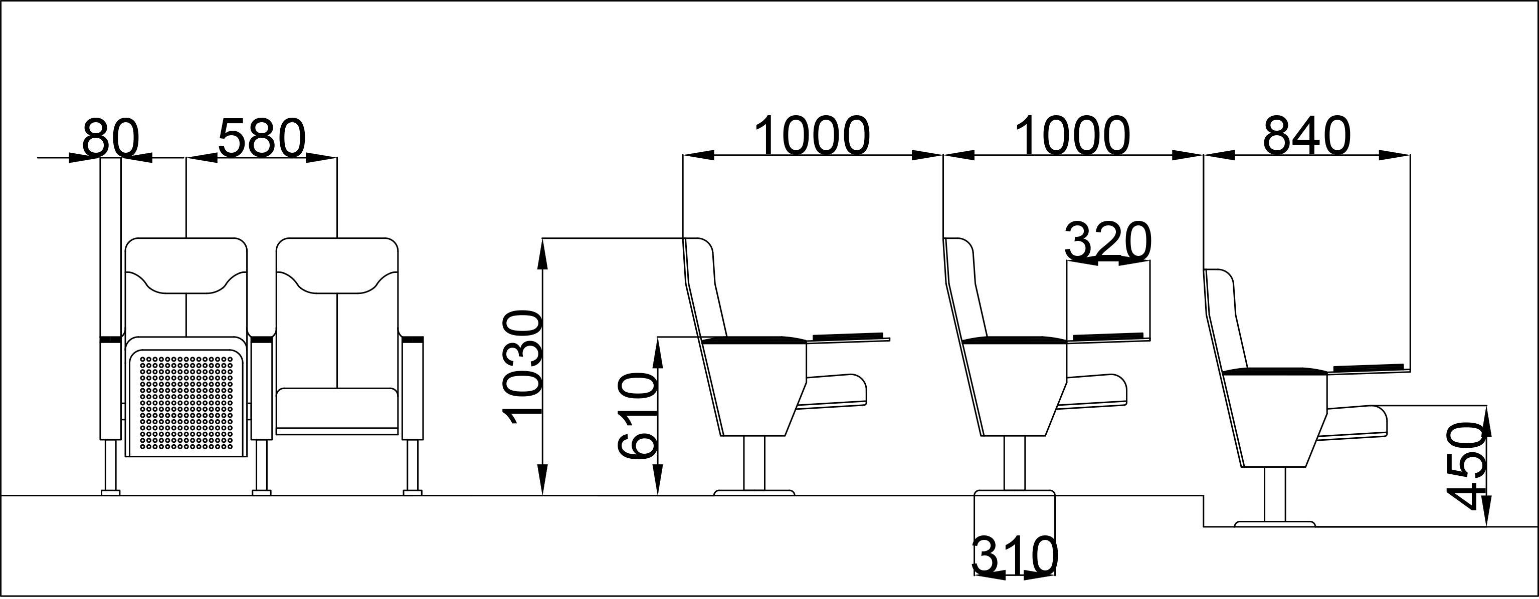 740x580x1030mm Anti Fouling Cinema Hall Chairs Folding Detachable Dustproof