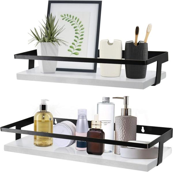 Metal Frame Bathroom Wall Shelf Powder Coated Wood Storage Shelves for Kitchen