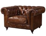 Vintage Chesterfield Genuine Cow Leather Sectional Sofa Ottoman