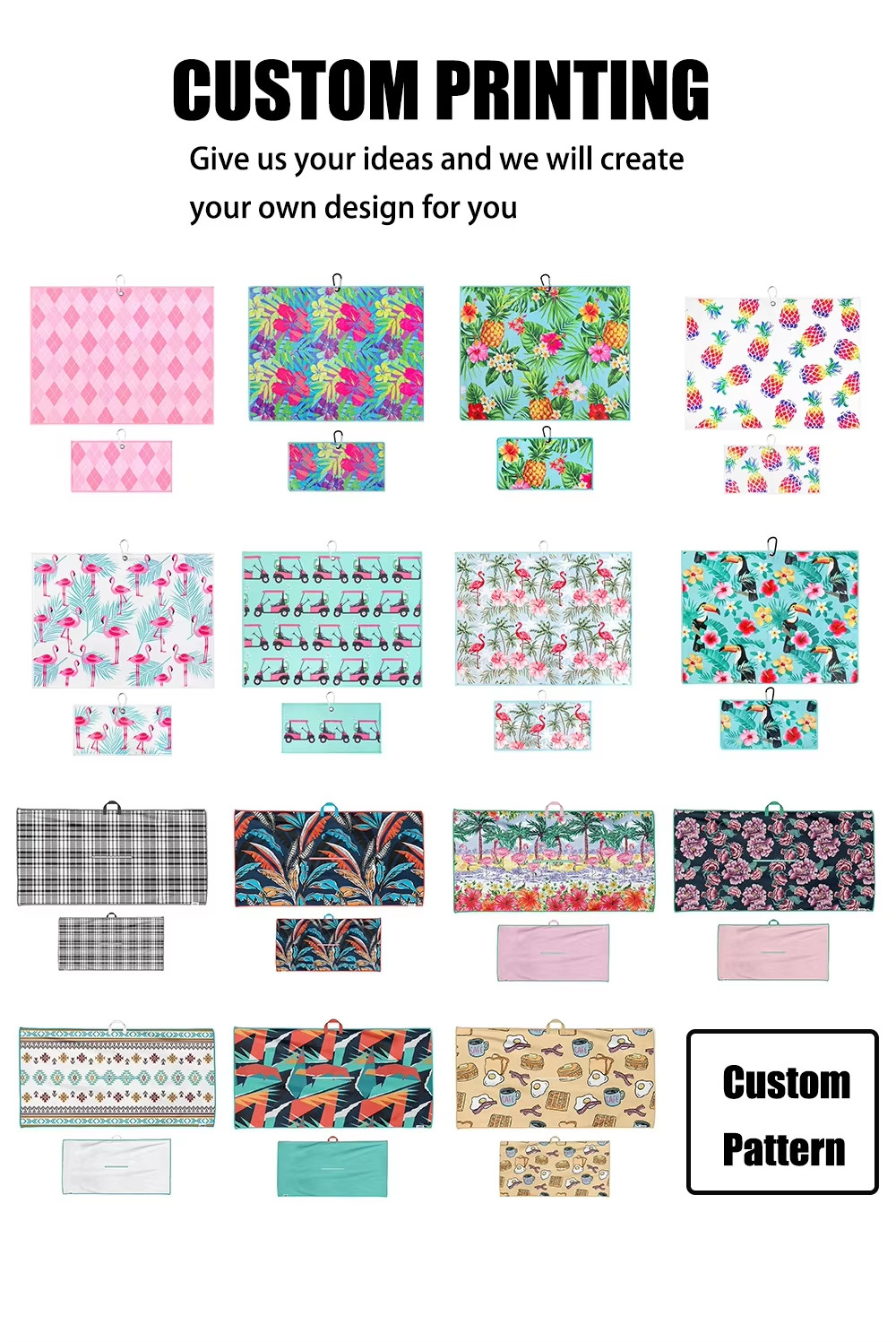 Printed Microfiber Waffle Pattern Tour Golf Club Cleaning Towel Custom logo Sublimation Waffle Golf Towel