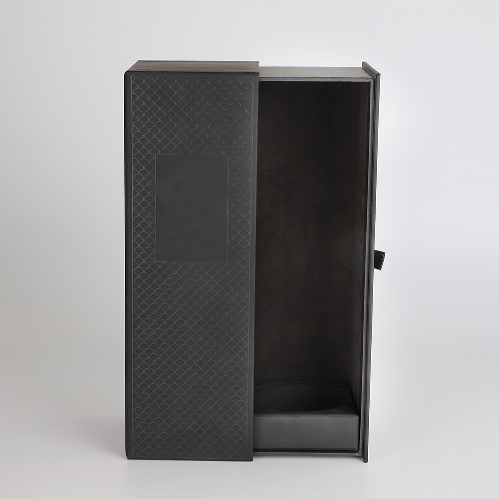 Cardboard Sliding Drawer Box ISO Black Luxury Wine Spirit packaging cardboard box