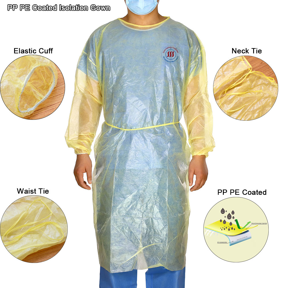 Non Woven Pp Pe Coated Yellow Disposable Surgical Gown For Doctors