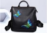 Fashion Institute Ladies Leather Backpack For Women , Butterfly Embroidery
