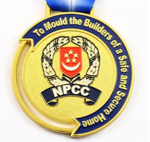 Quality Swimming Medal Round Donuts Shape Medal Antique Cooper Medal with Hollow out Through Ribbon for Government wholesale
