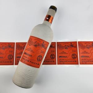 Quality Orange custom leather stickers Embossed Texture Wine Bottle Label wholesale