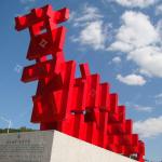 Contemporary Outdoor Red Spray Painted Steel Sculpture By Highway