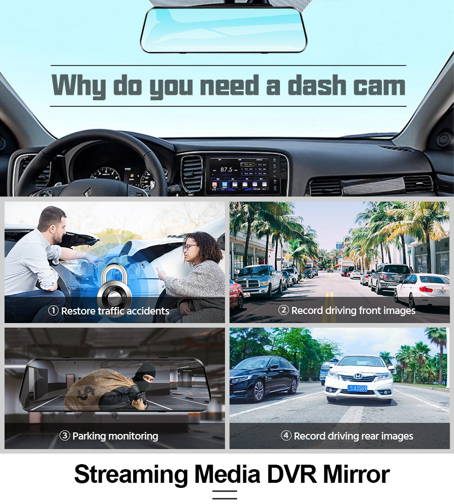 10Inch IPS 2.5D 4K GPS Dash Cam Dash And Reverse Camera Touch Screen