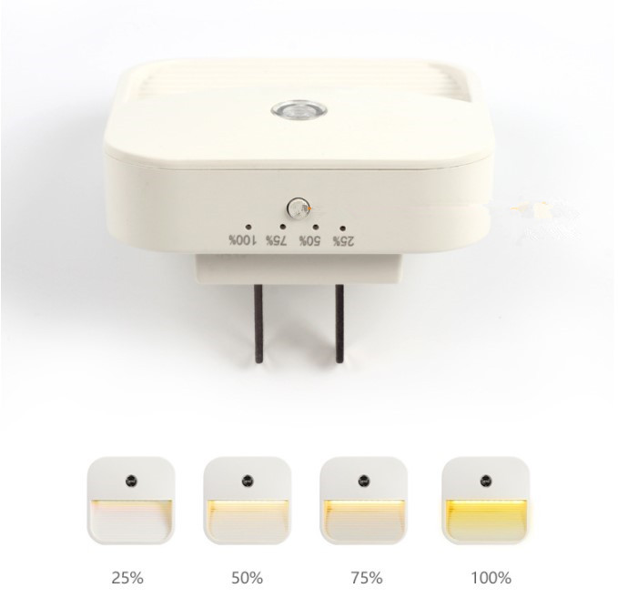 Plug-in Night Light, Warm White LED Nightlight, 4 Level Brightness Dusk-to-Dawn Sensor Light