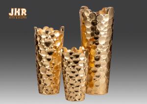 Quality Decorative Circle Pattern Contemporary Plant Pots Fiberglass Gold Leaf Finish 3 Size wholesale