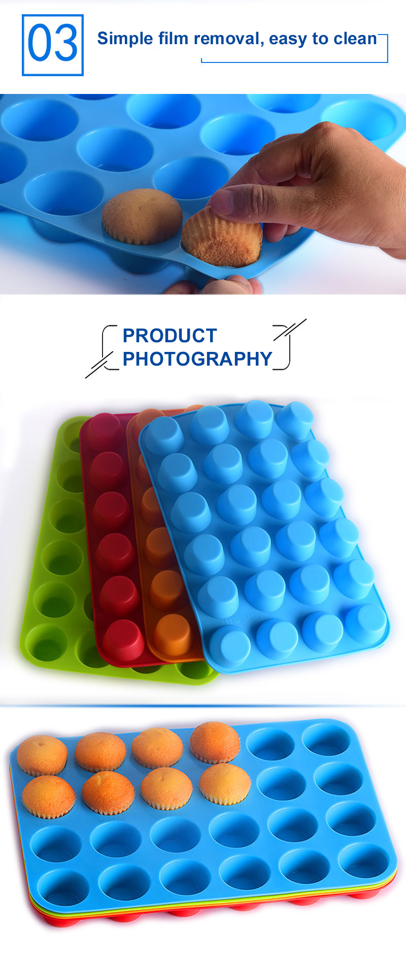 Private Logo 24 Cup Bagel Baking Doughnuts Silicone Cake Molds