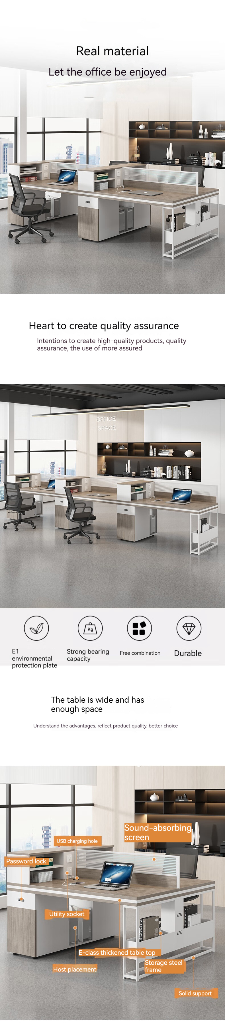 Employee Desktop Computer Table Multi-functional Office Desk and Chair for 4-6 People