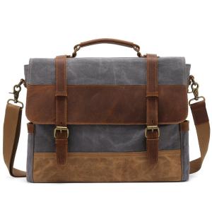 Quality Canvas Vintage Retro Mens Leather Laptop Bag 15.6 Inch wholesale