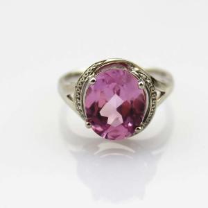Quality White Gold Plated 925 Silver with 9mmx11mm Pink Cubic Zirconia Ring(R166) wholesale