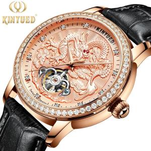 Quality Dragon Embossed Automatic Mechanical Watch Rose Gold Metal Case wholesale