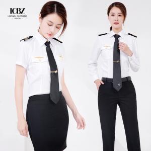 Quality White Long Sleeve Cotton Poly STEWARDESS Uniform Shirt for Tactical Airlines Workers wholesale