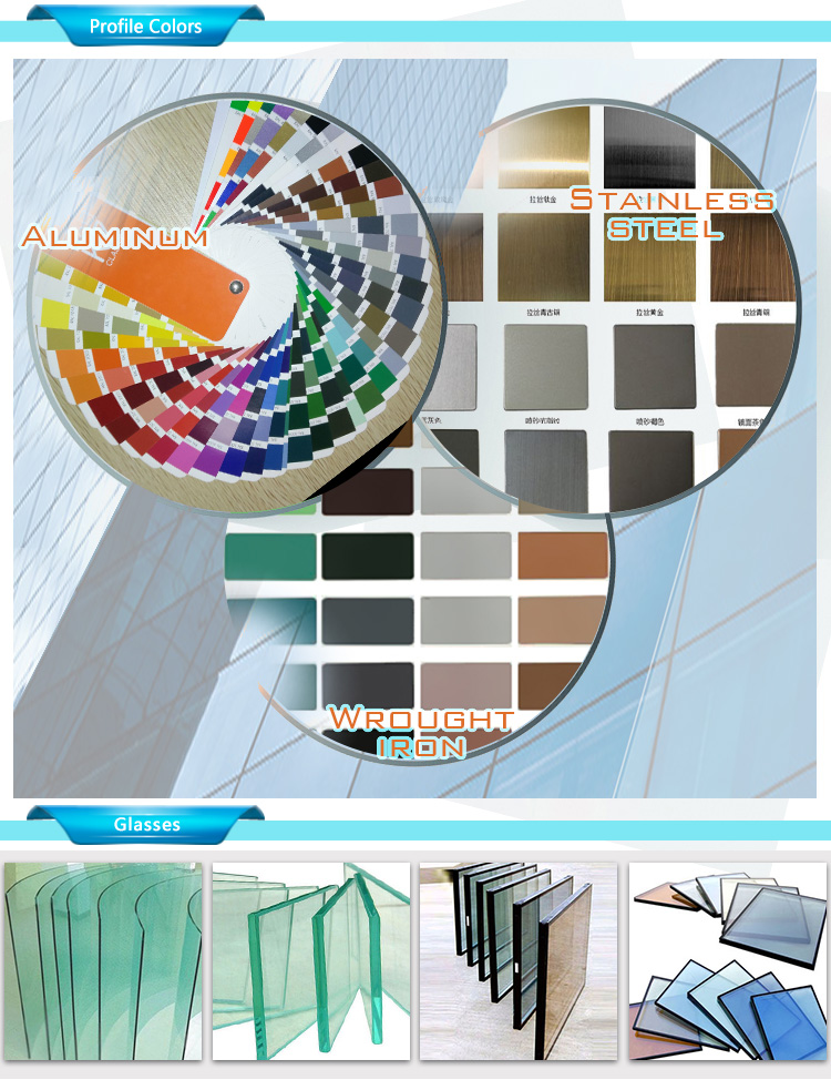 Metal Building Balcony Railing Tempered Double Glazed Aluminium Iron Baluster