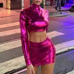 Metallic Shiny Sexy Women'S Casual Dress Midriff-Fitting Party T-Dress Buttock