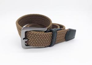 Quality 3.5CM One Layer Polyester Webbing Belt Brown Color With Leather Head / Tip wholesale