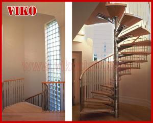 Quality Spiral StaircaseVH39S Tread Beech Aluminum Baluster Stair Curved Glass Handrail 304 Stainless Steel wholesale