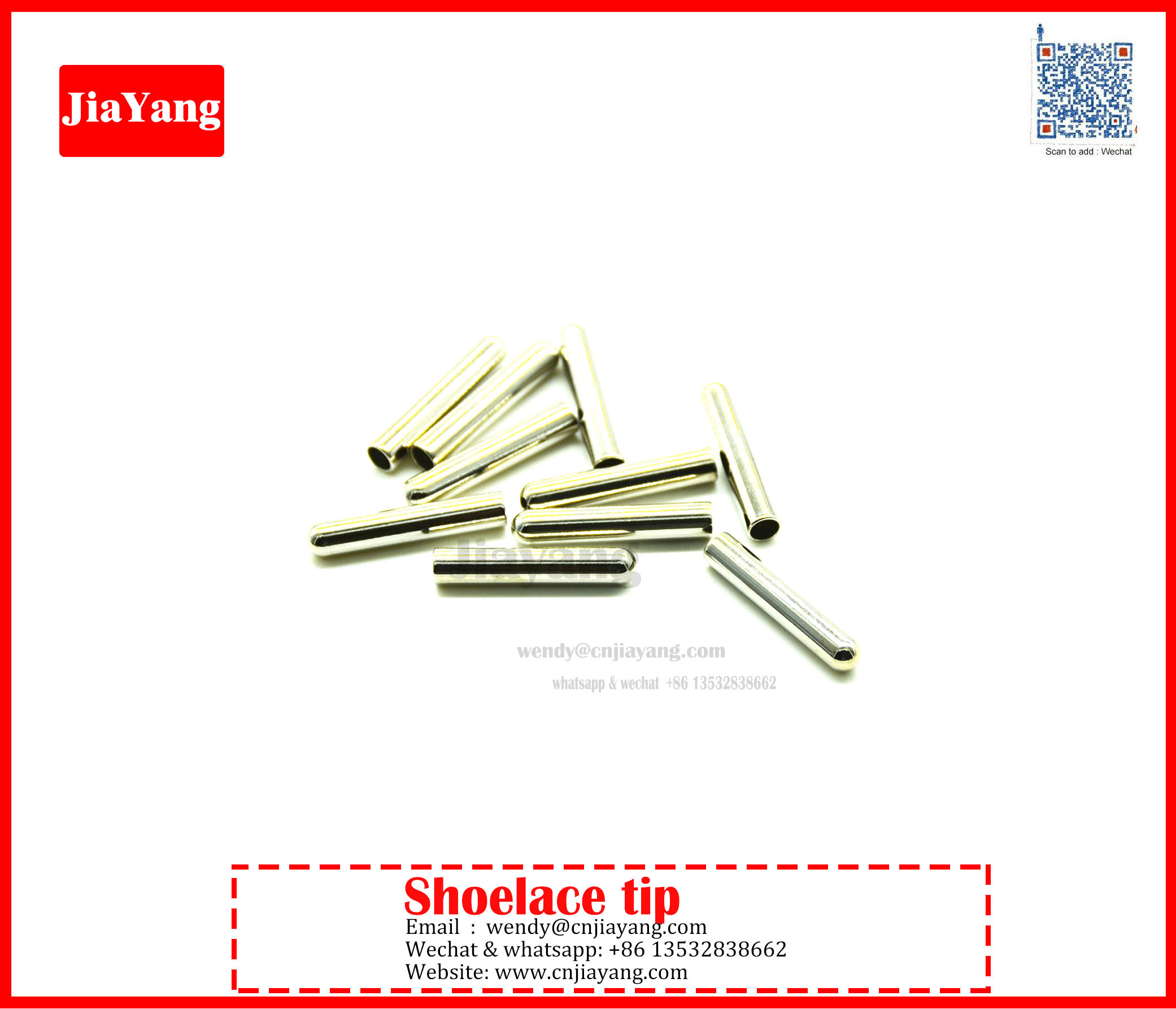 Jiayang 15mm silver color plated round shape flat end metal aglets for sneaker