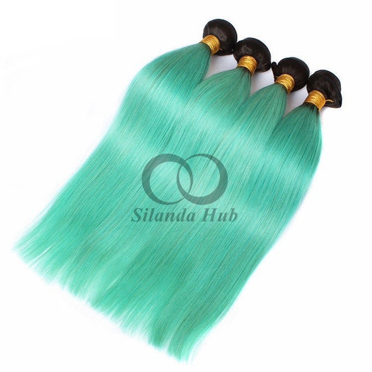 #T1B/Green Straight Remy Human Hair Bundles Sew In Weave Bundles Brazilian Bundle Deals