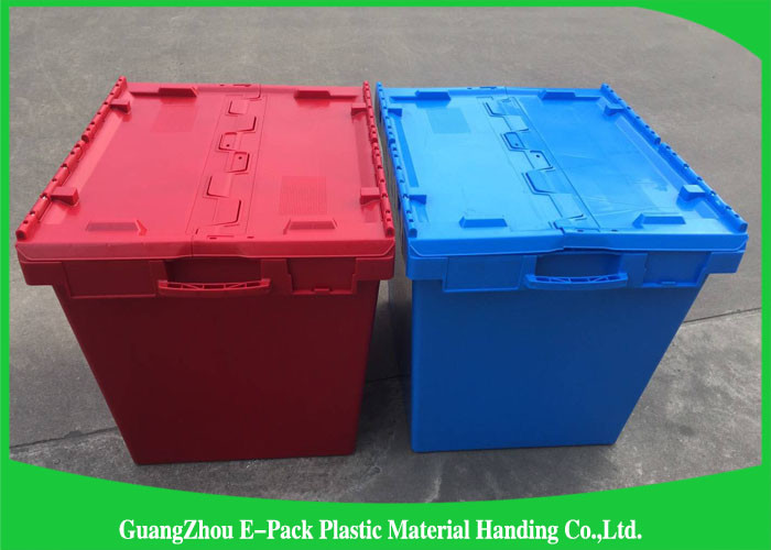 Solid Moving Plastic Attached Lid Containers , 50kgs Security Plastic Bins With Lids