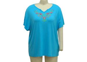 Quality Women's Fashion 1/2 Sleeves Shirt V-Necline With Puff Print Decoration Casual Shirt Short Sleeve Shirt wholesale