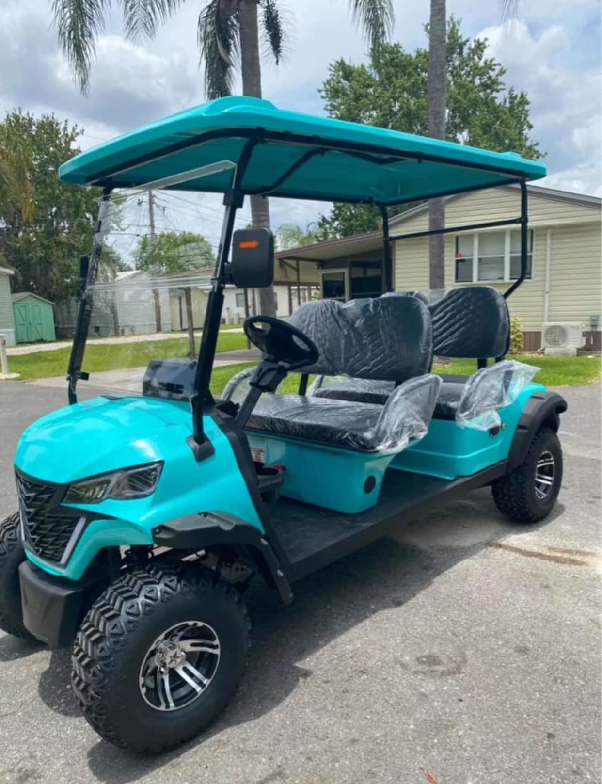 Blue 4-Seater Front-Facing Hunting Electric Golf Cart 72v 150ah Lithium Battery 14-Inch Off-Road Tire