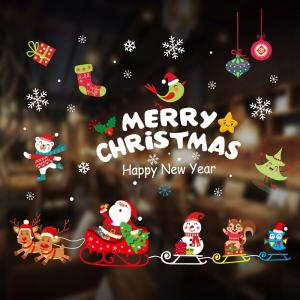 Quality PVC Static New Year Santa Claus Christmas Glass Sticker wholesale
