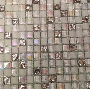 Quality White Iridescent Crackle Bathroom Backsplash Tile Mosaic Glass Wall wholesale