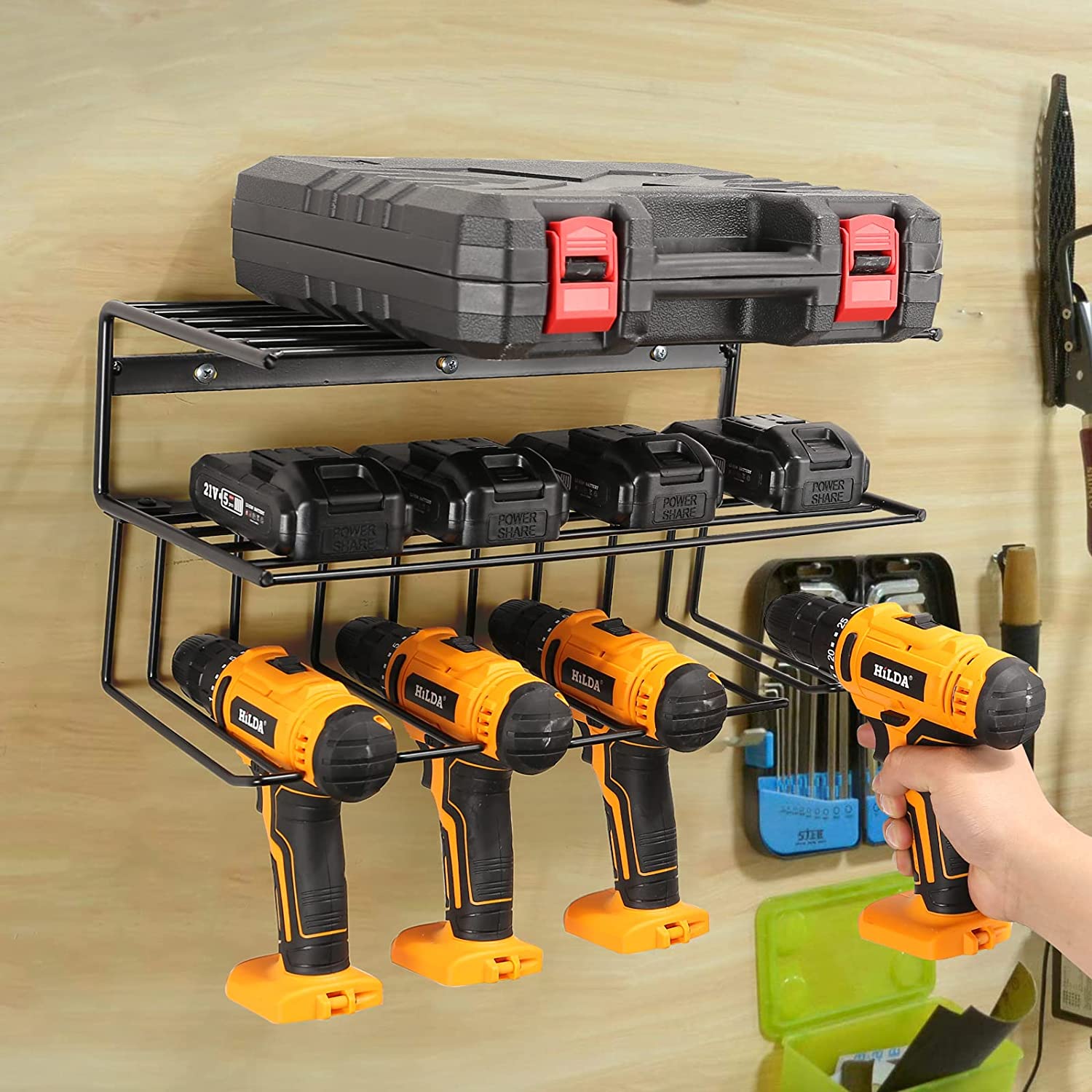 Rectangle Wall Mounted Tool Storage Rack for Garage Organization and Space Saving