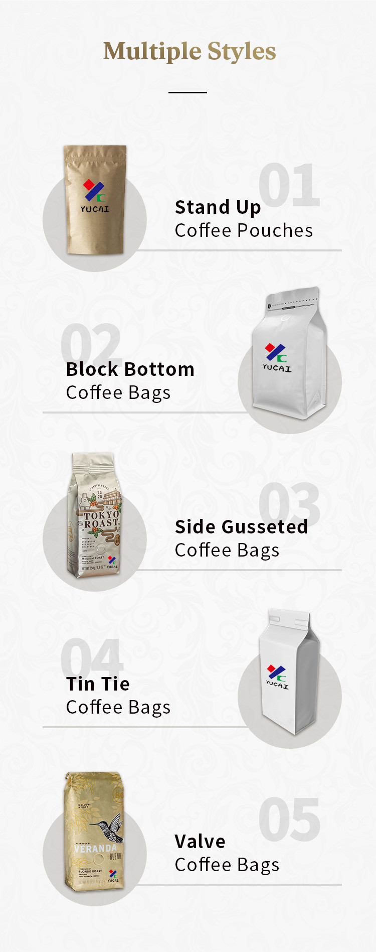 500g 1000g Coffee Packaging Bags Custom Printed Flat Bottom 200mic With Tin Tie / Valve